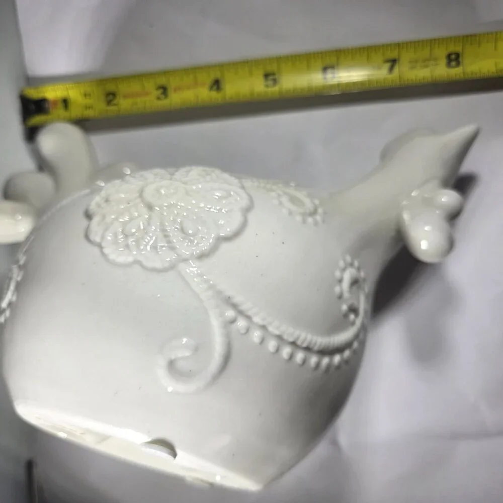 White Ceramic chicken Figurine Floral Apropos bird farmhouse cottagecore kitchen